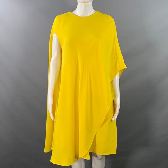 CALVIN KLEIN 205W39NYC Size 2 Yellow Silk Wool Layered Poncho Dress - Picture 1 of 9